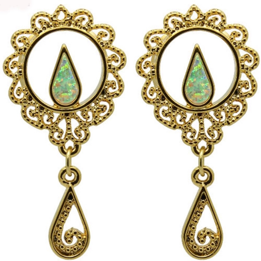 Brand new unworn 14mm plugs with opal dangle